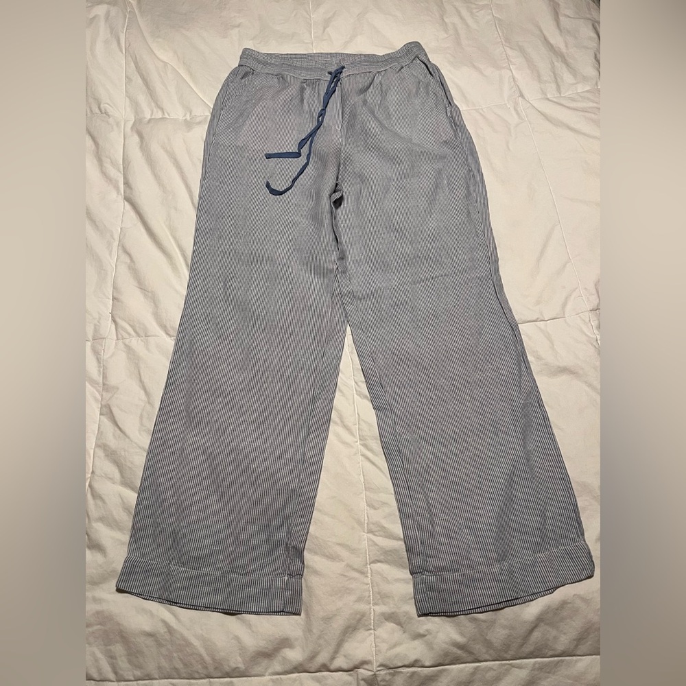 Talbots Women’s Washed Linen Wide Leg Pants - Billy Stripe Size petite small